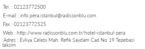 Radisson Blu Hotel stanbul Pera telefon numaralar, faks, e-mail, posta adresi ve iletiim bilgileri